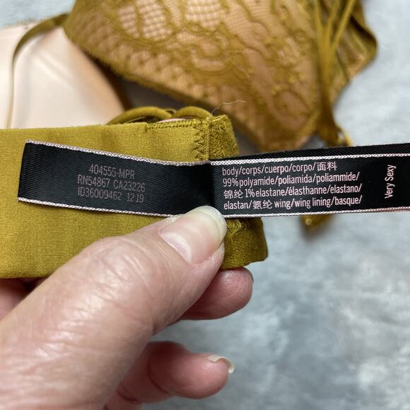 Victorias Secret Very‎ Sexy Push Up Bra Womens 34DDD Gold Lace Floral Adds 1 Cup - Picture 4 of 7
